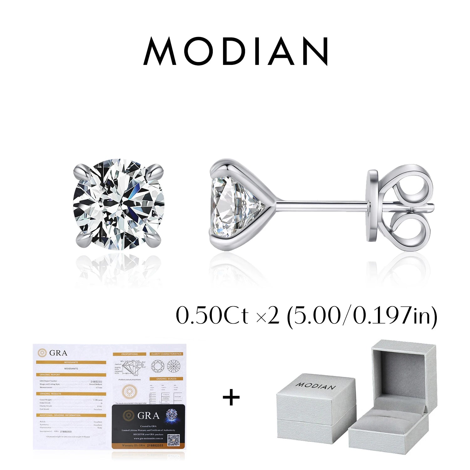 5 Sizes D Color Moissanite Earrings 925 Sterling Silver Sparkling Luxury Stud Earrings for Women Wedding Fine Jewelry