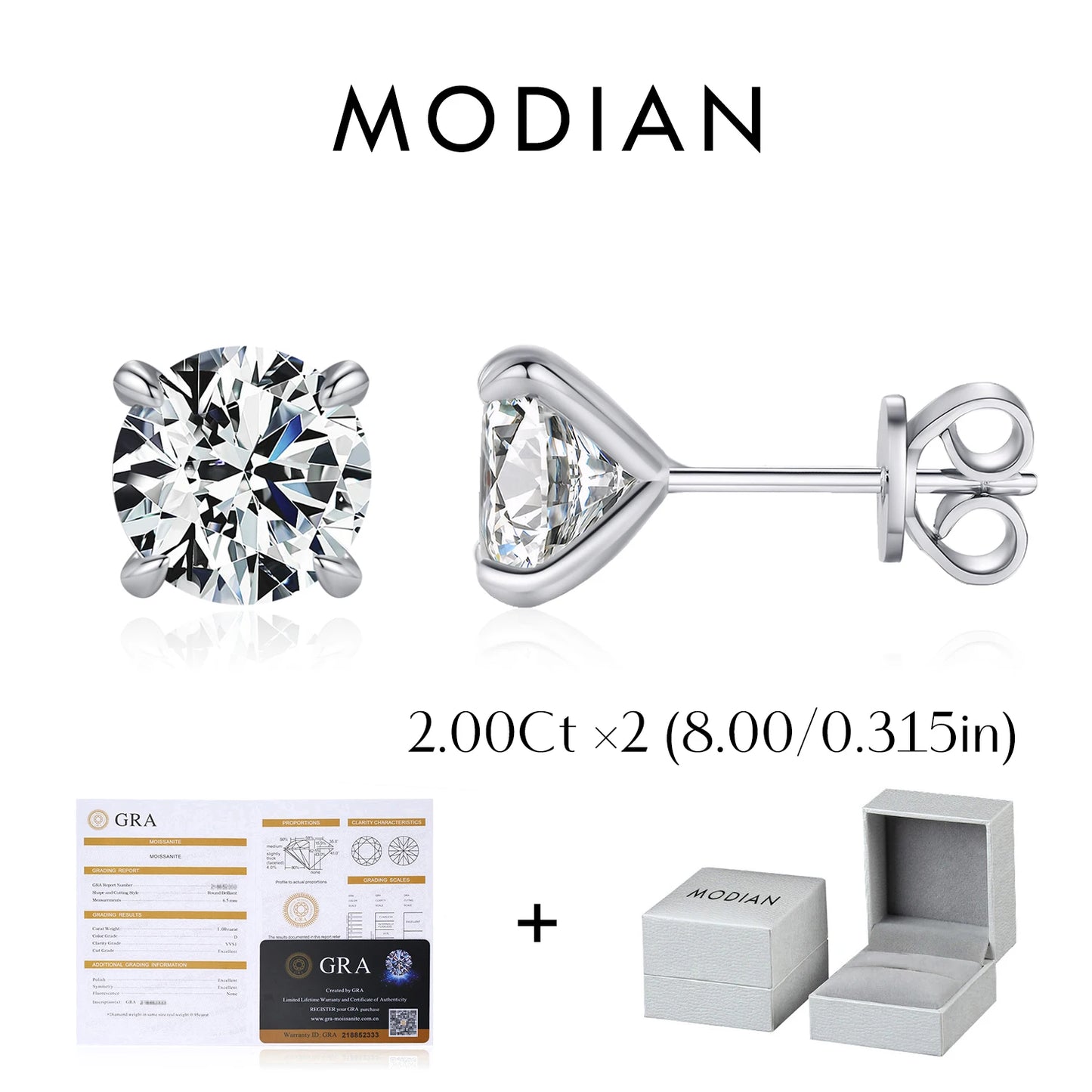 5 Sizes D Color Moissanite Earrings 925 Sterling Silver Sparkling Luxury Stud Earrings for Women Wedding Fine Jewelry