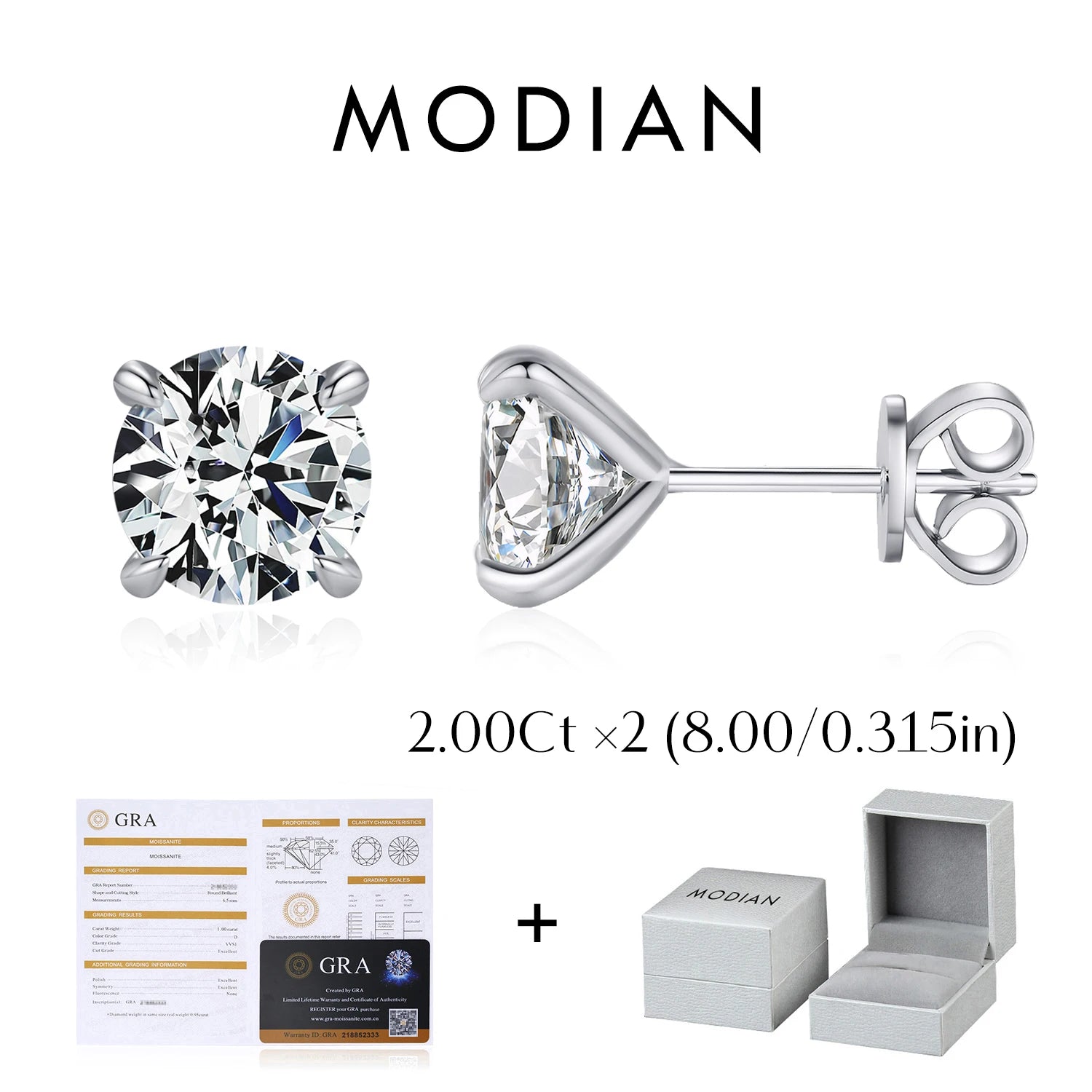 5 Sizes D Color Moissanite Earrings 925 Sterling Silver Sparkling Luxury Stud Earrings for Women Wedding Fine Jewelry